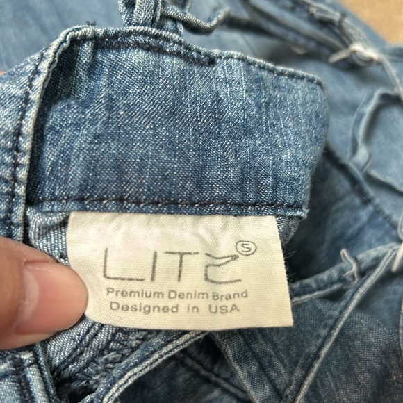 Litz Premium Cotton Chambray Palazzo Wide Leg Jumpsuit Sz S - Picture 6 of 8